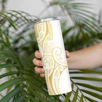 Polynesia White Sunday Skinny Tumbler Plumeria Polynesian Tribal Gold Color - Polynesian Pride