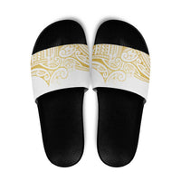 Polynesia White Sunday Slide Sandals Plumeria Polynesian Tribal Gold Color - Polynesian Pride