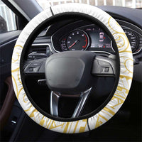 Polynesia White Sunday Steering Wheel Cover Plumeria Polynesian Tribal Gold Color LT14 - Polynesian Pride