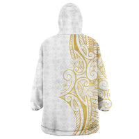 Polynesia White Sunday Wearable Blanket Hoodie Plumeria Polynesian Tribal Gold Color LT14 - Polynesian Pride