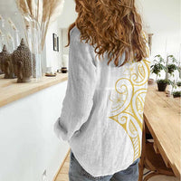 Polynesia White Sunday Women Casual Shirt Plumeria Polynesian Tribal Gold Color - Polynesian Pride