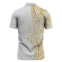 Polynesia White Sunday Zipper Polo Shirt Plumeria Polynesian Tribal Gold Color LT14 - Polynesian Pride