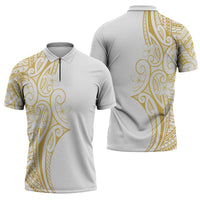 Polynesia White Sunday Zipper Polo Shirt Plumeria Polynesian Tribal Gold Color LT14 - Polynesian Pride