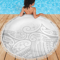 Polynesia White Sunday Beach Blanket Plumeria Polynesian Tribal Grey Color LT14 - Polynesian Pride