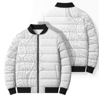 Polynesia White Sunday Bomber Puffer Jacket Plumeria Polynesian Tribal Grey Color LT14 - Polynesian Pride