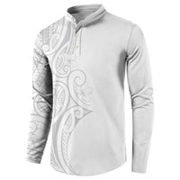 Polynesia White Sunday Button Sweatshirt Plumeria Polynesian Tribal Grey Color LT14 - Polynesian Pride