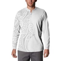 Polynesia White Sunday Button Sweatshirt Plumeria Polynesian Tribal Grey Color LT14 - Polynesian Pride