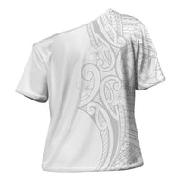 Polynesia White Sunday Cross Shoulder Shirt Plumeria Polynesian Tribal Grey Color LT14 - Polynesian Pride