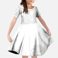 Polynesia White Sunday Family Matching Off The Shoulder Long Sleeve Dress and Hawaiian Shirt Plumeria Polynesian Tribal Grey Color - Polynesian Pride