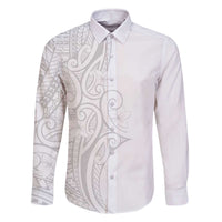 Polynesia White Sunday Family Matching Off The Shoulder Long Sleeve Dress and Hawaiian Shirt Plumeria Polynesian Tribal Grey Color - Polynesian Pride