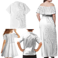 Polynesia White Sunday Family Matching Off Shoulder Maxi Dress and Hawaiian Shirt Plumeria Polynesian Tribal Grey Color - Polynesian Pride