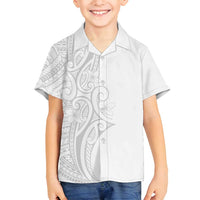 Polynesia White Sunday Family Matching Off Shoulder Maxi Dress and Hawaiian Shirt Plumeria Polynesian Tribal Grey Color - Polynesian Pride