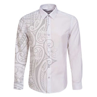 Polynesia White Sunday Family Matching Off Shoulder Short Dress and Hawaiian Shirt Plumeria Polynesian Tribal Grey Color - Polynesian Pride