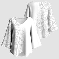 Polynesia White Sunday Kimono Sleeve Blouse Plumeria Polynesian Tribal Grey Color LT14 - Polynesian Pride