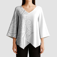 Polynesia White Sunday Kimono Sleeve Blouse Plumeria Polynesian Tribal Grey Color LT14 - Polynesian Pride
