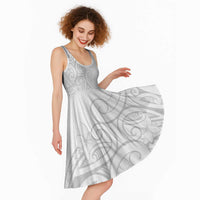 Polynesia White Sunday Midi Dress Plumeria Polynesian Tribal Grey Color - Polynesian Pride