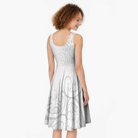 Polynesia White Sunday Midi Dress Plumeria Polynesian Tribal Grey Color - Polynesian Pride