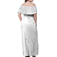 Polynesia White Sunday Off Shoulder Maxi Dress Plumeria Polynesian Tribal Grey Color - Polynesian Pride