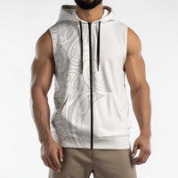 Polynesia White Sunday Sleeveless Zip Hoodie Plumeria Polynesian Tribal Grey Color LT14 - Polynesian Pride