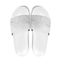 Polynesia White Sunday Slide Sandals Plumeria Polynesian Tribal Grey Color - Polynesian Pride