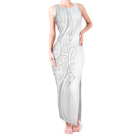 Polynesia White Sunday Tank Maxi Dress Plumeria Polynesian Tribal Grey Color - Polynesian Pride