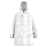 Polynesia White Sunday Wearable Blanket Hoodie Plumeria Polynesian Tribal Grey Color LT14 One Size White - Polynesian Pride