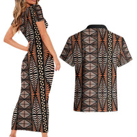 Malo e lelei Tonga Couples Matching Short Sleeve Bodycon Dress and Hawaiian Shirt Tongan Ngatu Vintage Brown - Polynesian Pride