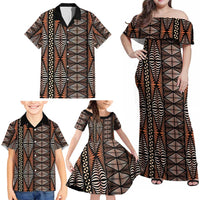 Malo e lelei Tonga Family Matching Off Shoulder Maxi Dress and Hawaiian Shirt Tongan Ngatu Vintage Brown - Polynesian Pride
