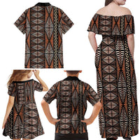 Malo e lelei Tonga Family Matching Off Shoulder Maxi Dress and Hawaiian Shirt Tongan Ngatu Vintage Brown - Polynesian Pride
