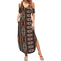 Malo e lelei Tonga Family Matching Summer Maxi Dress and Hawaiian Shirt Tongan Ngatu Vintage Brown - Polynesian Pride