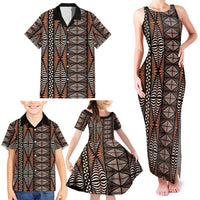 Malo e lelei Tonga Family Matching Tank Maxi Dress and Hawaiian Shirt Tongan Ngatu Vintage Brown - Polynesian Pride