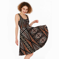 Malo e lelei Tonga Midi Dress Tongan Ngatu Vintage Brown - Polynesian Pride