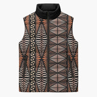 Malo e lelei Tonga Sleeveless Puffer Jacket Tongan Ngatu Vintage Brown LT14 Unisex Brown - Polynesian Pride