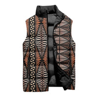 Malo e lelei Tonga Sleeveless Puffer Jacket Tongan Ngatu Vintage Brown LT14 - Polynesian Pride