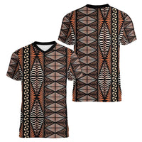 Malo e lelei Tonga Women V-Neck T-Shirt Tongan Ngatu Vintage Brown - Polynesian Pride