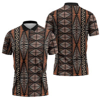 Malo e lelei Tonga Zipper Polo Shirt Tongan Ngatu Vintage Brown LT14 - Polynesian Pride