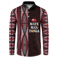 Tonga Rugby Personalised Button Sweatshirt 2025 Mate Maa Tonga Ngatu Motif LT14 Red - Polynesian Pride