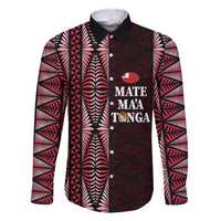 Tonga Rugby Personalised Family Matching Tank Maxi Dress and Hawaiian Shirt 2025 Mate Maa Tonga Ngatu Motif LT14 Dad's Shirt - Long Sleeve Red - Polynesian Pride