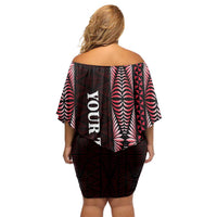 Tonga Rugby Personalised Off Shoulder Short Dress 2025 Mate Maa Tonga Ngatu Motif - Polynesian Pride