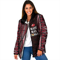 Tonga Rugby Personalised Padded Jacket 2025 Mate Maa Tonga Ngatu Motif LT14 Women Red - Polynesian Pride