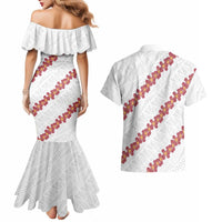 White Sunday Tonga Fakame Couples Matching Mermaid Dress and Hawaiian Shirt Tongan Ngatu Heilala Lei - Polynesian Pride