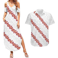 White Sunday Tonga Fakame Couples Matching Summer Maxi Dress and Hawaiian Shirt Tongan Ngatu Heilala Lei - Polynesian Pride