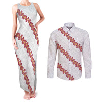 White Sunday Tonga Fakame Couples Matching Tank Maxi Dress and Long Sleeve Button Shirt Tongan Ngatu Heilala Lei - Polynesian Pride