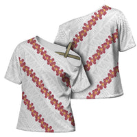 White Sunday Tonga Fakame Cross Shoulder Shirt Tongan Ngatu Heilala Lei - Polynesian Pride