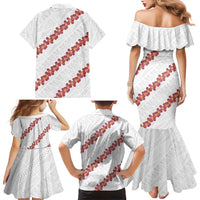 White Sunday Tonga Fakame Family Matching Mermaid Dress and Hawaiian Shirt Tongan Ngatu Heilala Lei - Polynesian Pride
