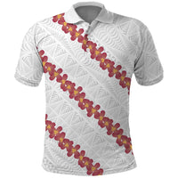 White Sunday Tonga Fakame Polo Shirt Tongan Ngatu Heilala Lei - Polynesian Pride