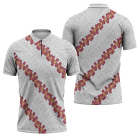 White Sunday Tonga Fakame Zipper Polo Shirt Tongan Ngatu Heilala Lei - Polynesian Pride