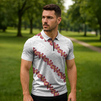 White Sunday Tonga Fakame Zipper Polo Shirt Tongan Ngatu Heilala Lei LT14 - Polynesian Pride