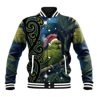 New Zealand Christmas Baseball Jacket Cute Kakapo Meri Kirihimete Maori Koru LT14 Unisex Blue - Polynesian Pride