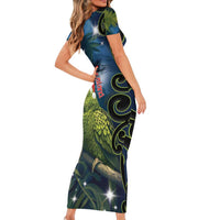 New Zealand Christmas Family Matching Short Sleeve Bodycon Dress and Hawaiian Shirt Cute Kakapo Meri Kirihimete Maori Koru